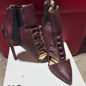 Women’s Burgundy Pointed-Toe Lace-Up High Heel Booties- GX by Gwen Stefani